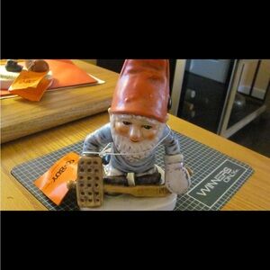 Goebel Red and Blue Gnome / dwarf figurine Gil the hockey goalie